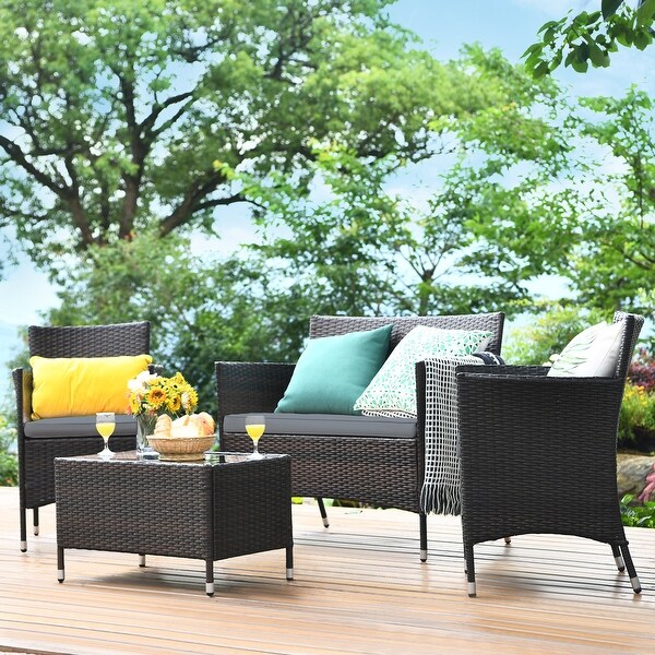 Gymax 4PCS Patio Rattan Conversation Furniture Set Outdoor w Gray See details Bed Bath Beyond 35268230