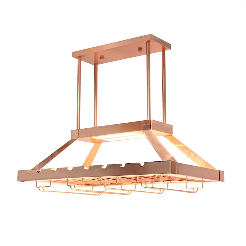 36.25" LED Kitchen Island Light with Wine Bottle Rack Metal Hanging Organizer for Bar or Dining - 36.25”L x 21.50”W x 50.18”H