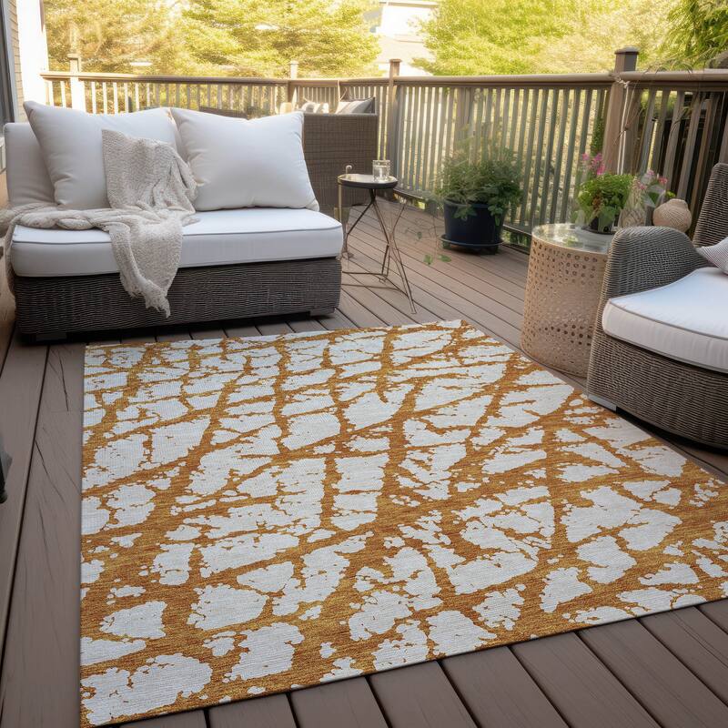 Machine Washable Indoor/ Outdoor Abstract Contemporary Chantille Rug
