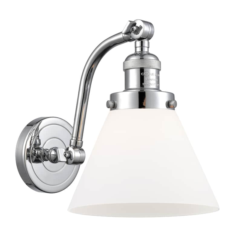 Innovations Lighting Large Cone Single Light 12" Tall Wall Sconce - Polished Chrome / Matte White Cased