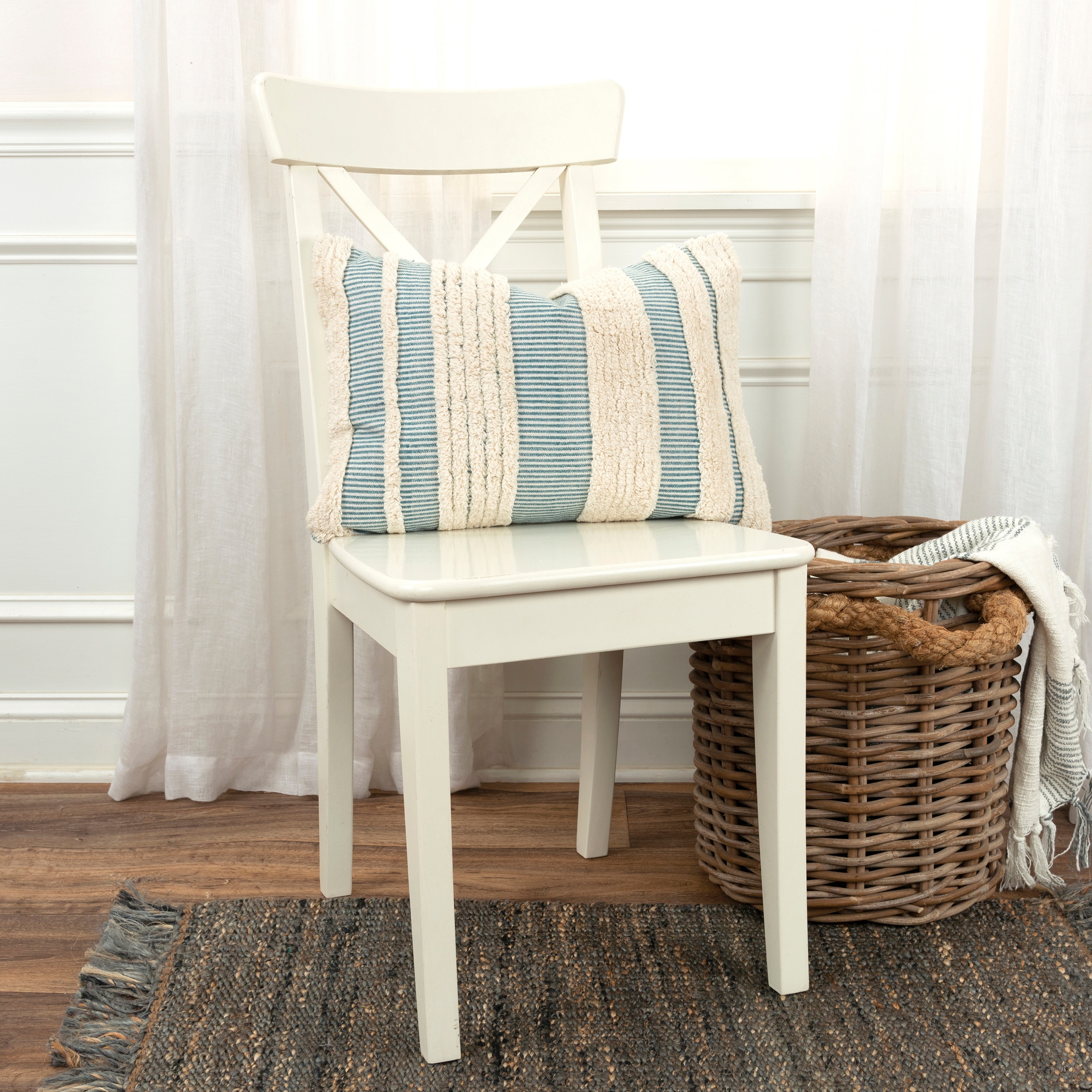 Rizzy Home Boho Stripe Tufted Throw Pillow Cover