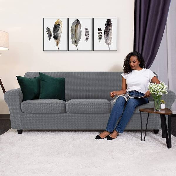 CHUN YI Houndstooth Fabric XL-Sofa Slipcover with 4 Cushion Covers