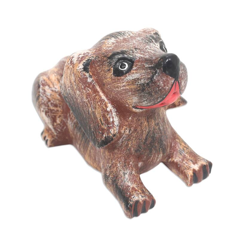 Novica Handmade Loyal Barks Wood Sculpture