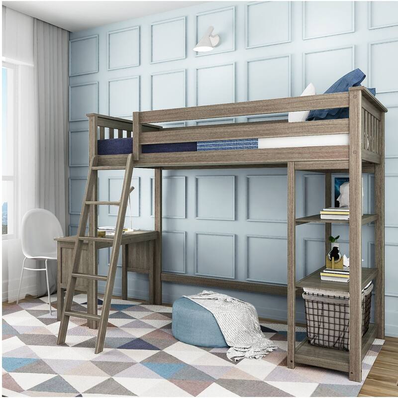 Max and Lily Twin High Loft Bed with Bookcase and Desk