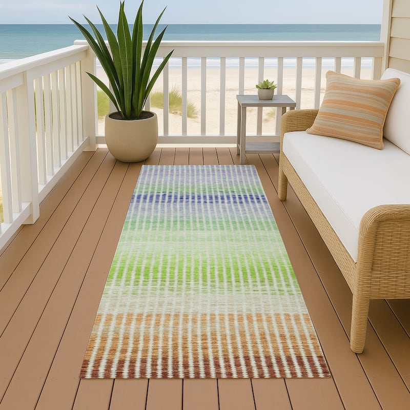 Machine Washable Indoor/ Outdoor Contemporary Stripes Chantille Rug - Orange - 2'3" x 7'6"