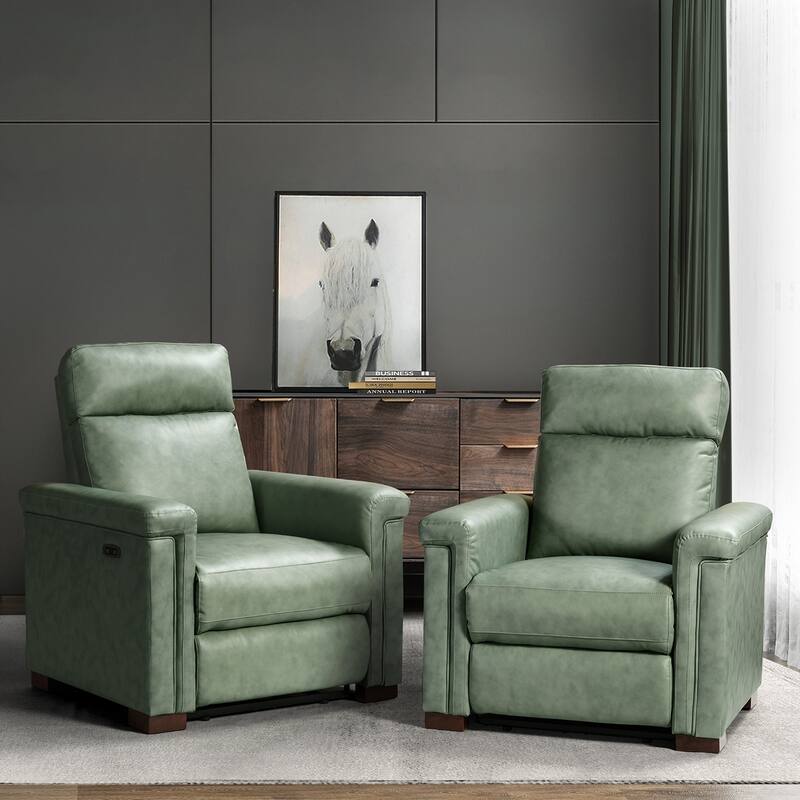 Alicia 34.65" Wide Contemporary Classic Genuine Leather Power Recliner With USB Port (Set of 2) - Grey