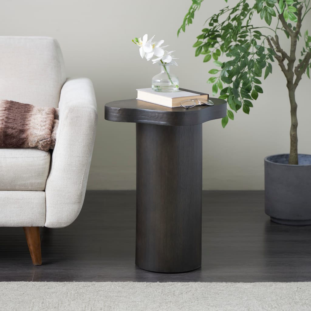 Black or Brown Wood Pedestal Side End Accent Table with Rounded Square Top