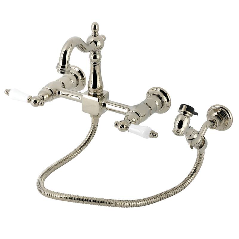 Kingston Brass Essex Double-Handle Wall-Mount Pre-Rinse Bridge Kitchen Faucet - Polished Nickel