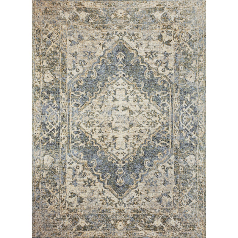 JONATHAN Y Shaii Distressed Medallion Low-Pile Machine-Washable Area Rug - 5 X 8 - Blue/Cream