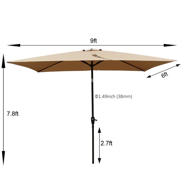 6 x 9ft Patio Umbrella Outdoor Waterproof Umbrella with Crank and Push Button