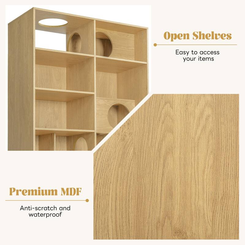 Roomfitters Modern 2 in 1 Wood Bookshelf Cat House, Cat Tree Display Storage Shelf with Litter Box Enclosure