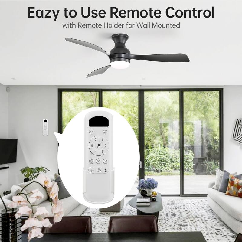 Sofucor 52-Inch Fulsh Mount Ceiling Fan With Light, 18W LED Dimmable Light With Memory Function, DC Motor, 1/4/8H Timer Setting
