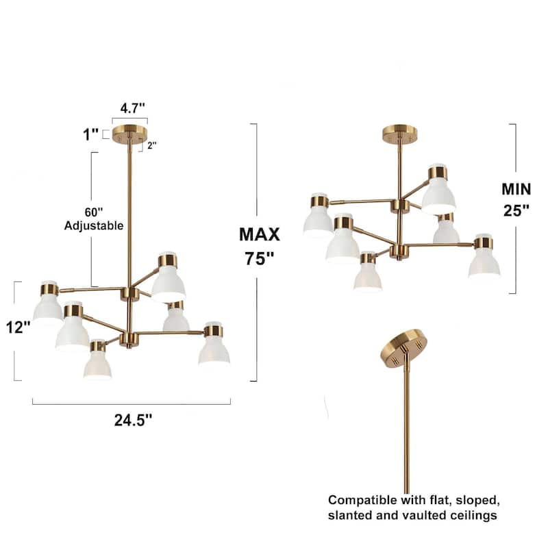 Modern 6-Light White Gold Chandelier Farmhouse Metal Pendant Lights for Dining Room - 24.5 "