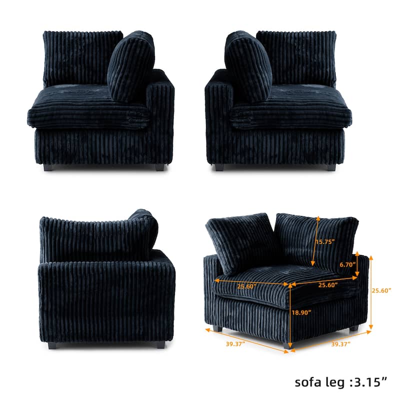 Large L-shape Plush Fabrics Upholstery Sectional Sofa Down Filled Cloud Couch