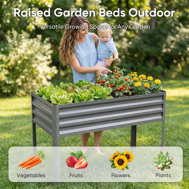 Pocassy Outdoor Metal Raised Garden Bed Planter Box for Vegetables.