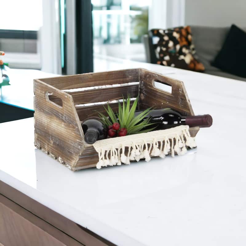 Natural Brown Wood Slat Stackable Storage with Side Handles - N/A - Brown