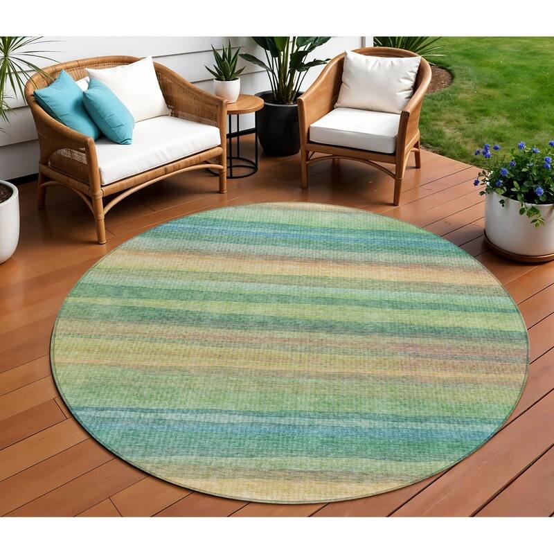 HomeRoots Striped Transitional Rectangle Outdoor Rug - 8' Round