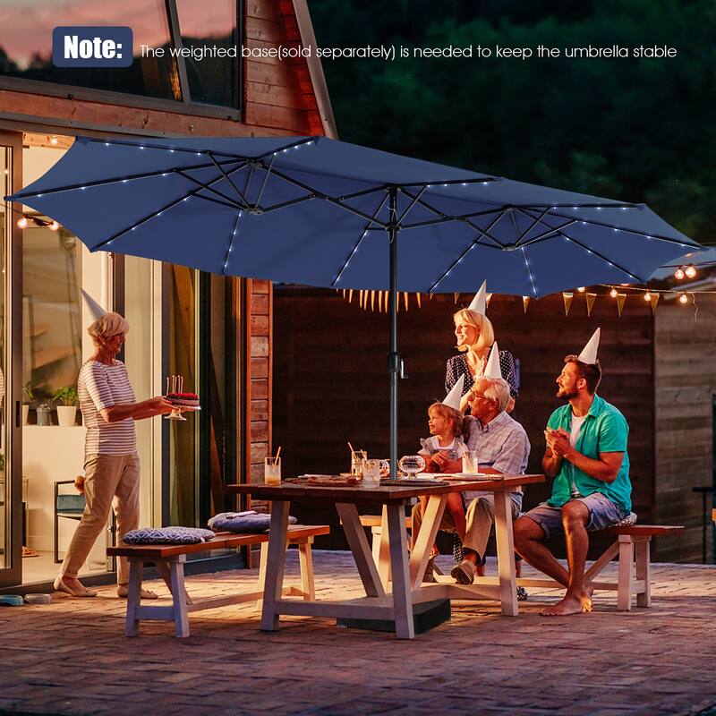 Gymax 15Ft Solar LED Patio Outdoor Double-Sided Umbrella w/ 48 Lights