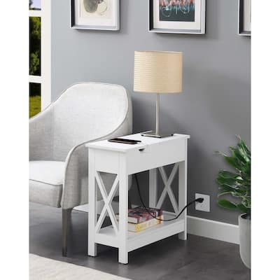 Flip Top End Table with Charging Station, Hidden Storage, Two USB Ports and Outlets, Compact Accent Table for Living Room Use