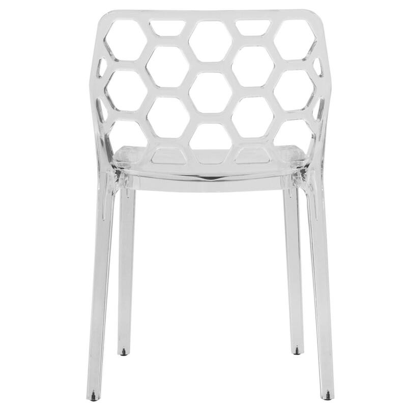 Stackable Acrylic Dining Chair with Honeycomb Open Back Design Accent Side Chair