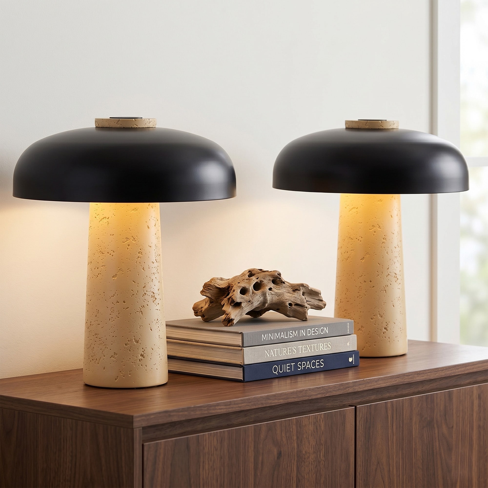 Modern Black Mushroom Two Light Table Lamp (Set of 2)