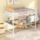 preview thumbnail 3 of 16, Full Size Metal All-in-One Loft Bed w/ Ladder, Safety Guard Rails, Desk & Metal Grid Platform Bed Upholstered Bed, Easy Assembly