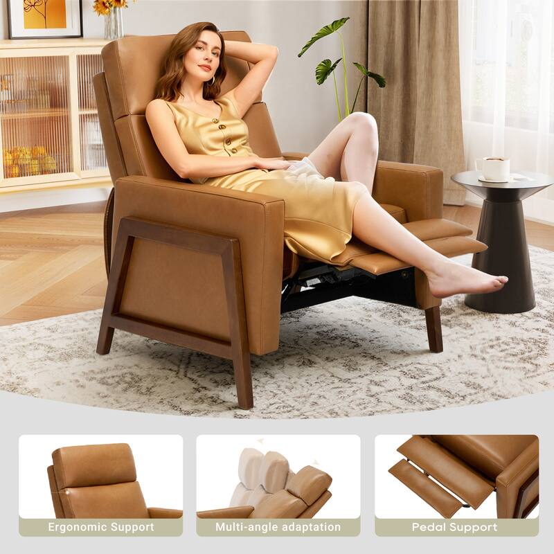 Push Back Comfy Modern Upholstered Wingback Recliner Chair