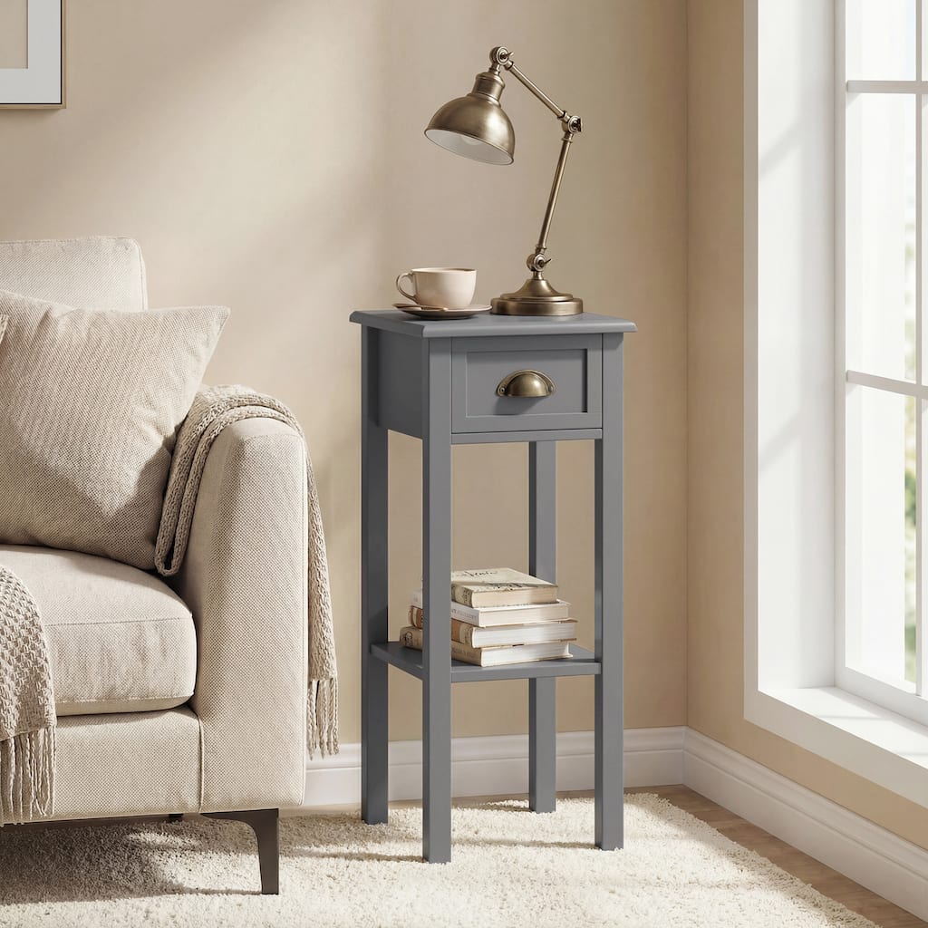 HOMCOM 2-Tier Night Stand with Drawer, Narrow End Table with Bottom Shelf, for Living Room or Bedroom