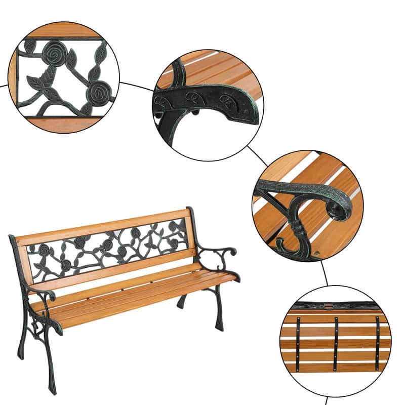 49" Garden Bench Patio Porch Chair Iron Love Seat Rose Style