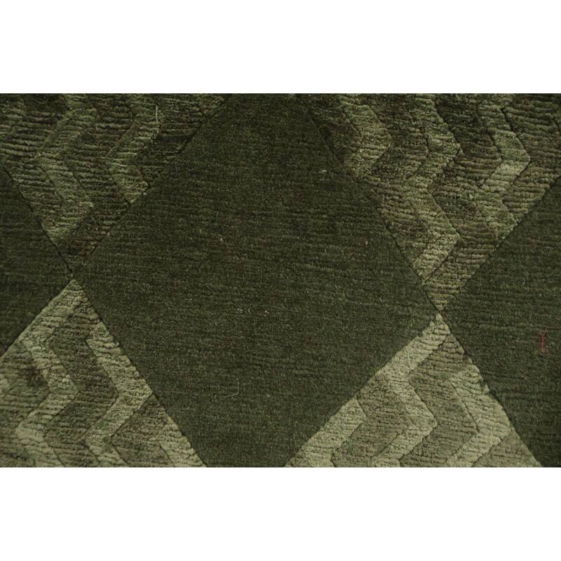 Hand Knotted Oriental 100% Wool Carpet Modern Contemporary Green Nepalese Area Rug - 10' 3'' X 8' 2''