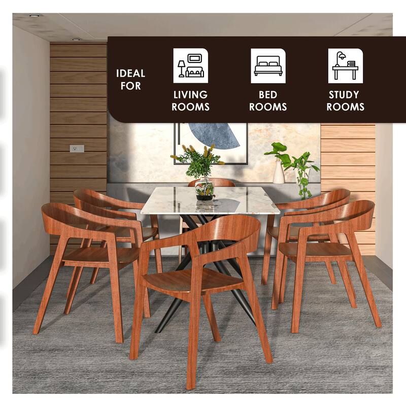 Dining Chair in Oak Wood with Open Back Design and Armrests Set of 2 Rivo Series