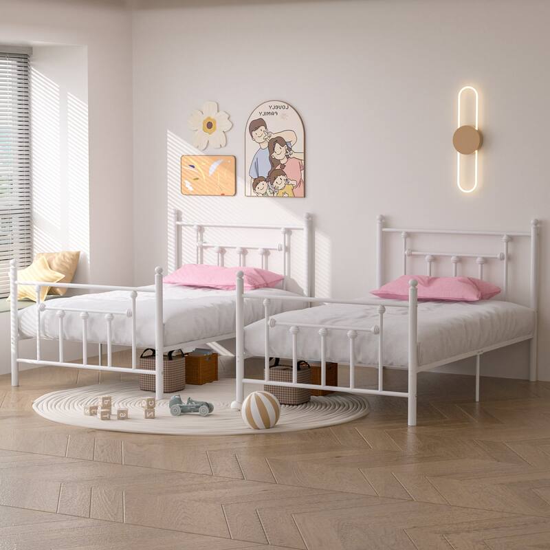 VECELO Modern Metal Platform Bed Frame,Twin Size Bed Set of 2