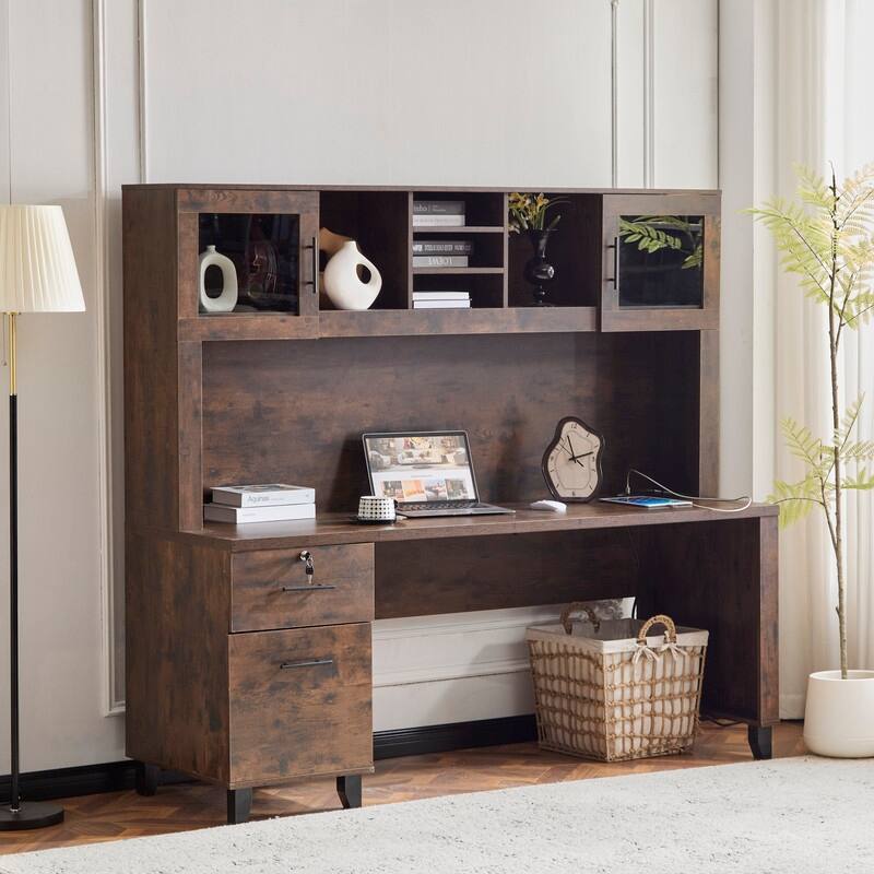 Modern Rustic Computer Desk with Storage Hutch