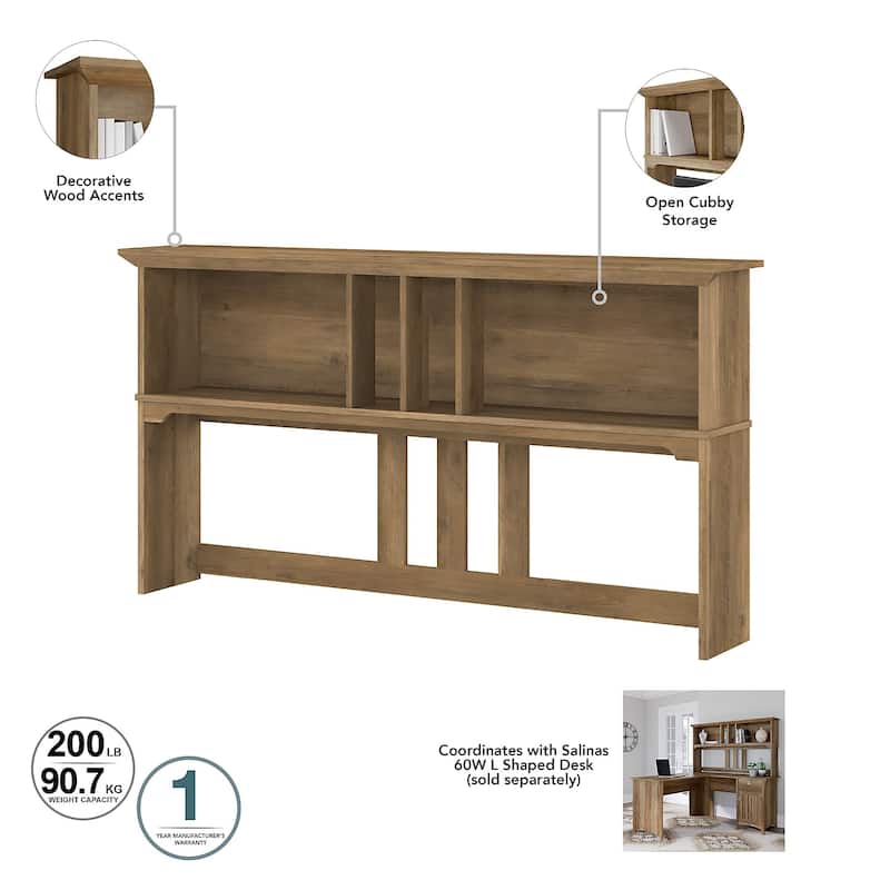 Bush Furniture Salinas 60W Hutch- Hutch Only - 60.00"L x 10.51"W x 32.99"H
