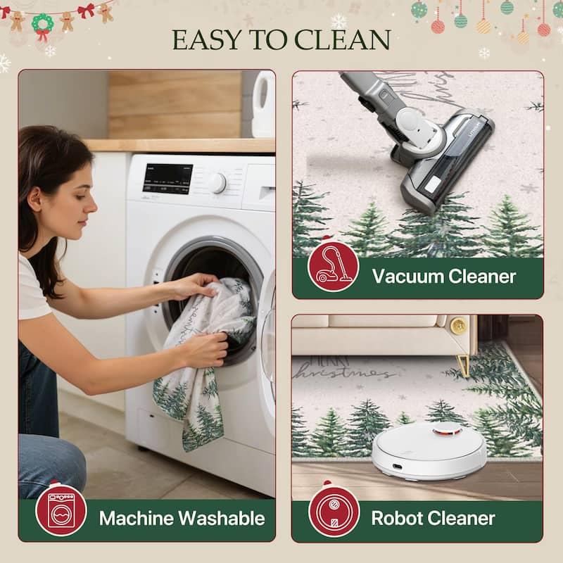 Mcow Holiday Cheer Collection Machine-Washable Christmas Entry Rug