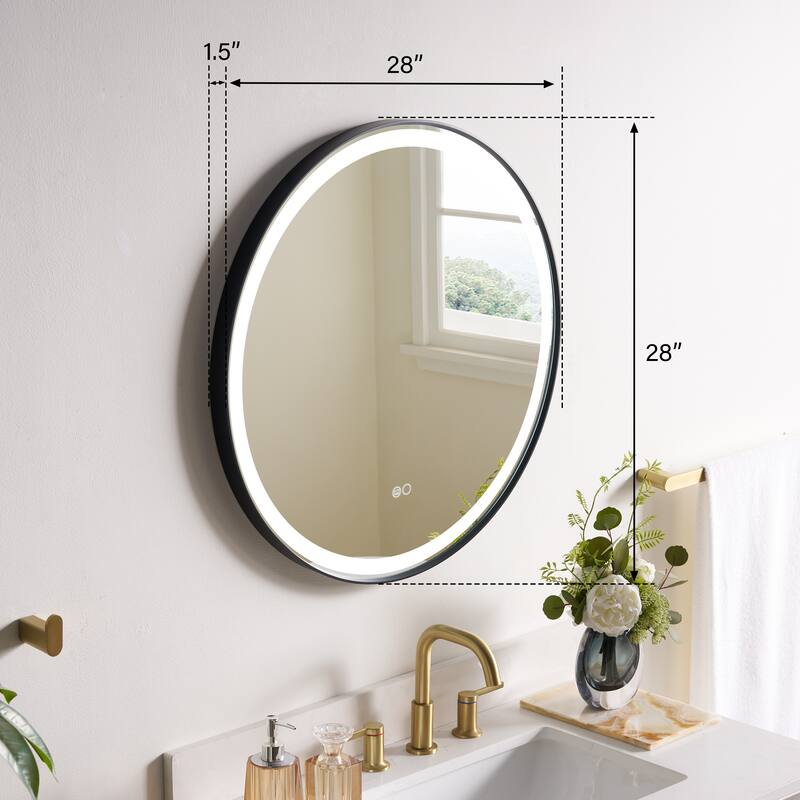 Wall Mounted Bathroom Framed LED Mirror With Anti- Fog,Memory Function And Dimmable Light Touch Sensor