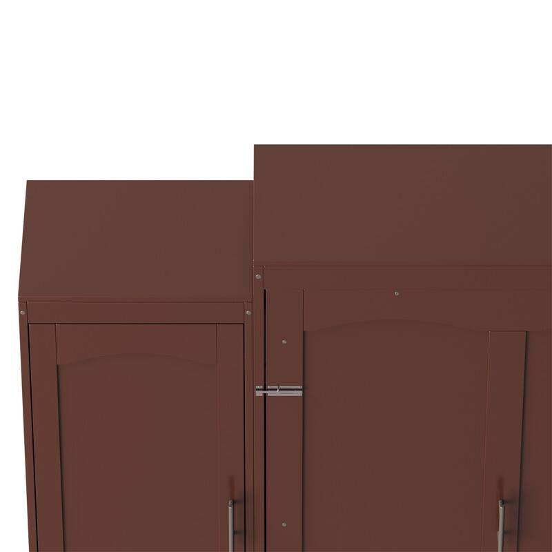 Wooden Murphy Bed Wall Bed with 2 Bulit-in Wardrobes, Full/Queen Size Foldable Murphy Cabinet Bed with Storage Shelves