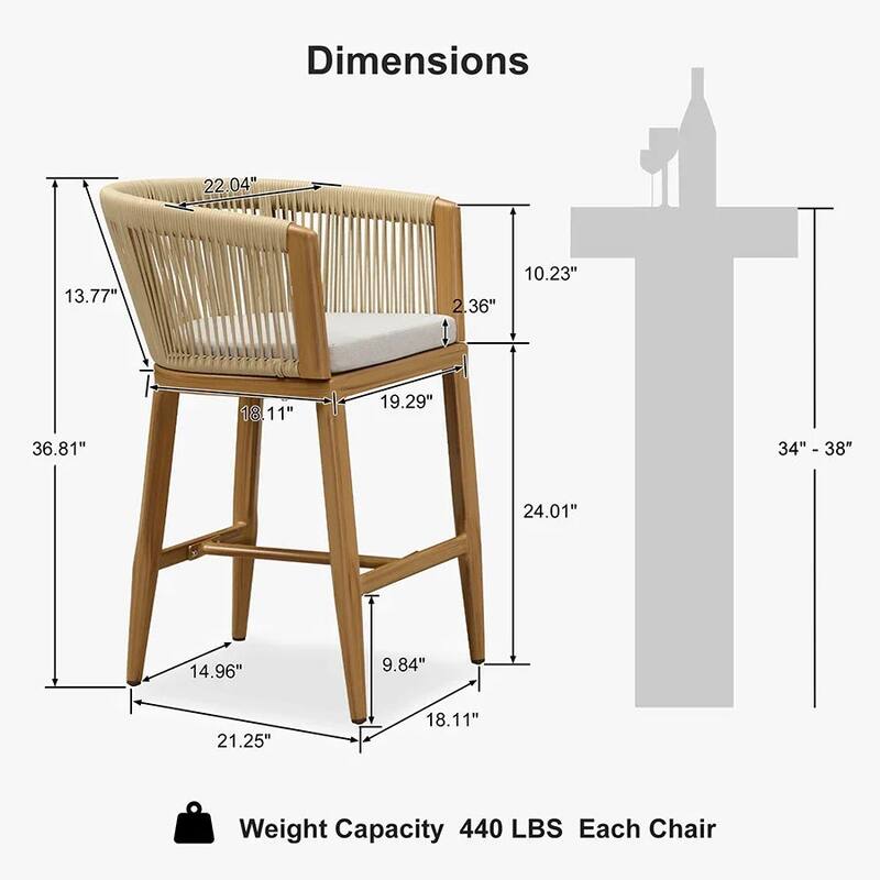 PURPLE LEAF Outdoor Dining Chairs Set of 2 Patio Counter Height Bar Stool with Cushion
