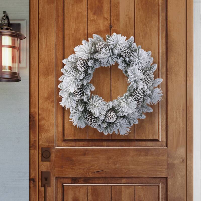 Puleo International 32" Flocked Berkshire Artificial Spruce Wreath - Green