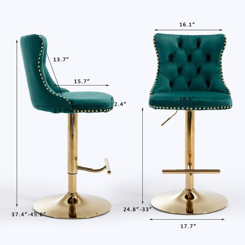 Velvet Upholstered Nailheads Tufted Swivel Bar Stools (Set of 2)