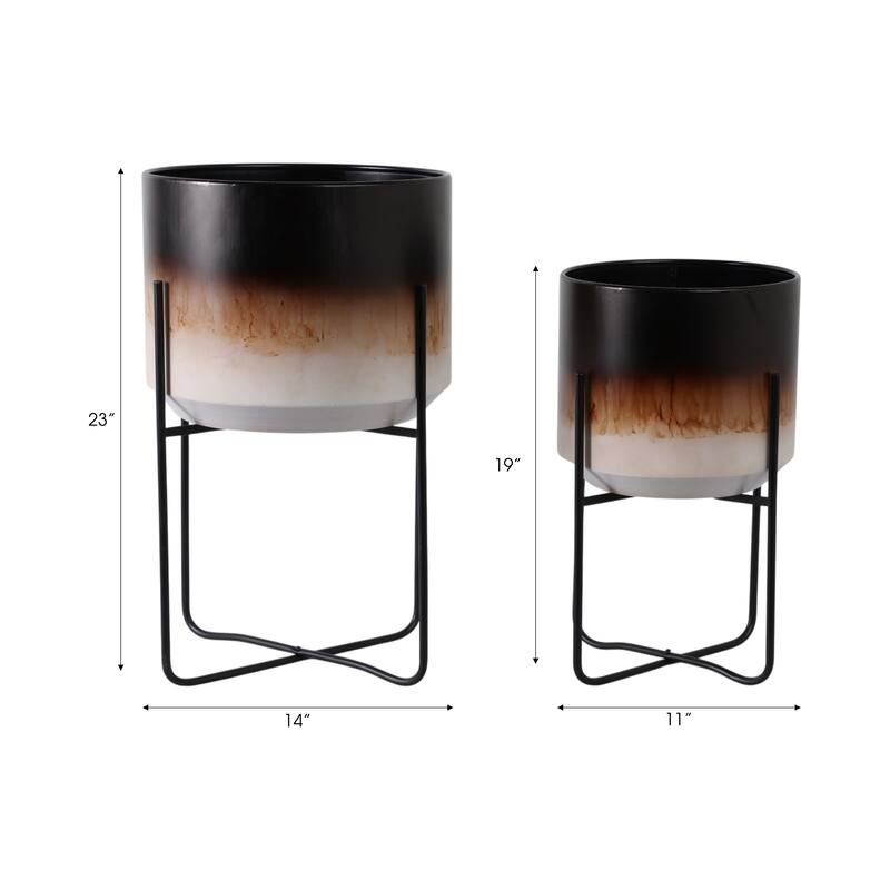 Metal Planters Sleek Modern Stands Decorative Accent Design (Set of 2)