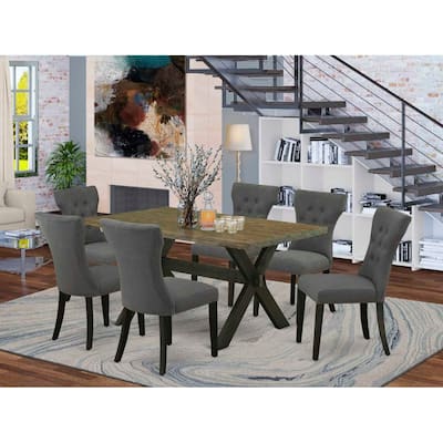 HomeStock 7-Pc Rectangle Natural Oak Finish Solid Wood Top Dining Table with 6 Parson Chairs