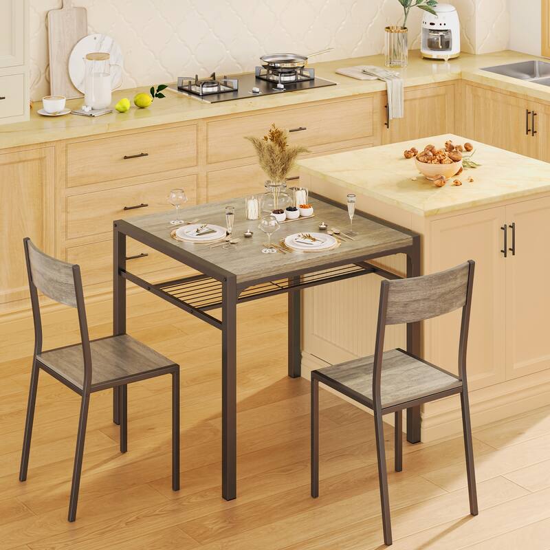 3 Piece Kitchen Table, Dining Table with 2 Chairs Set for Small Space