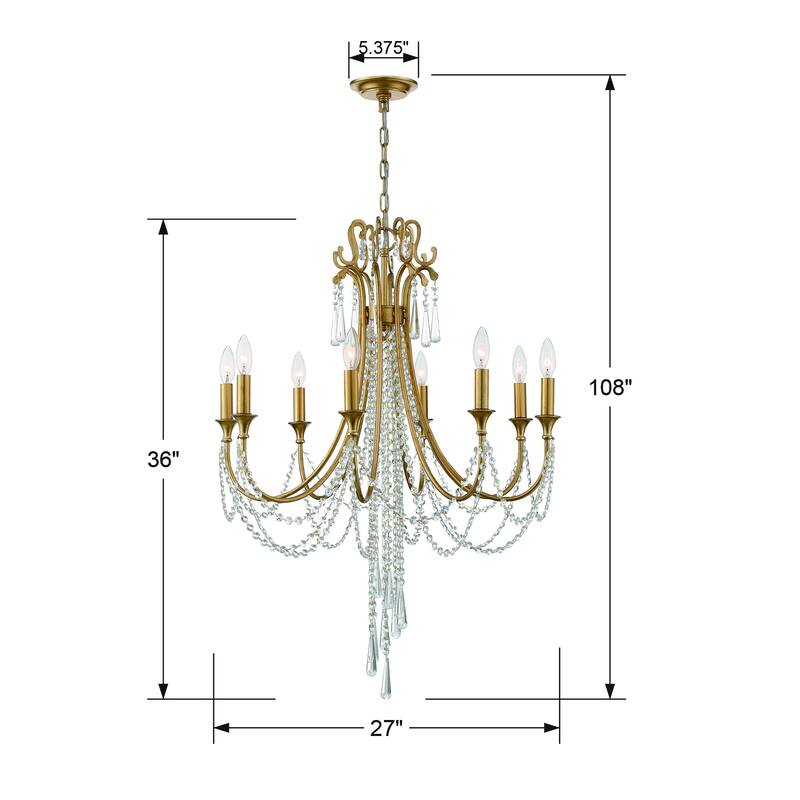 Arcadia 8 Light Antique Gold Chandelier - 26'' W x 36.37'' H - 26'' W x 36.37'' H