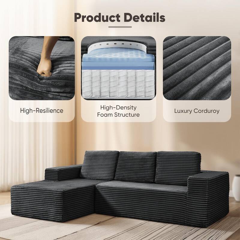 Indoor 108" Oversized Sofa Lounge Chair with Fluffy Comfy Cloud Couch