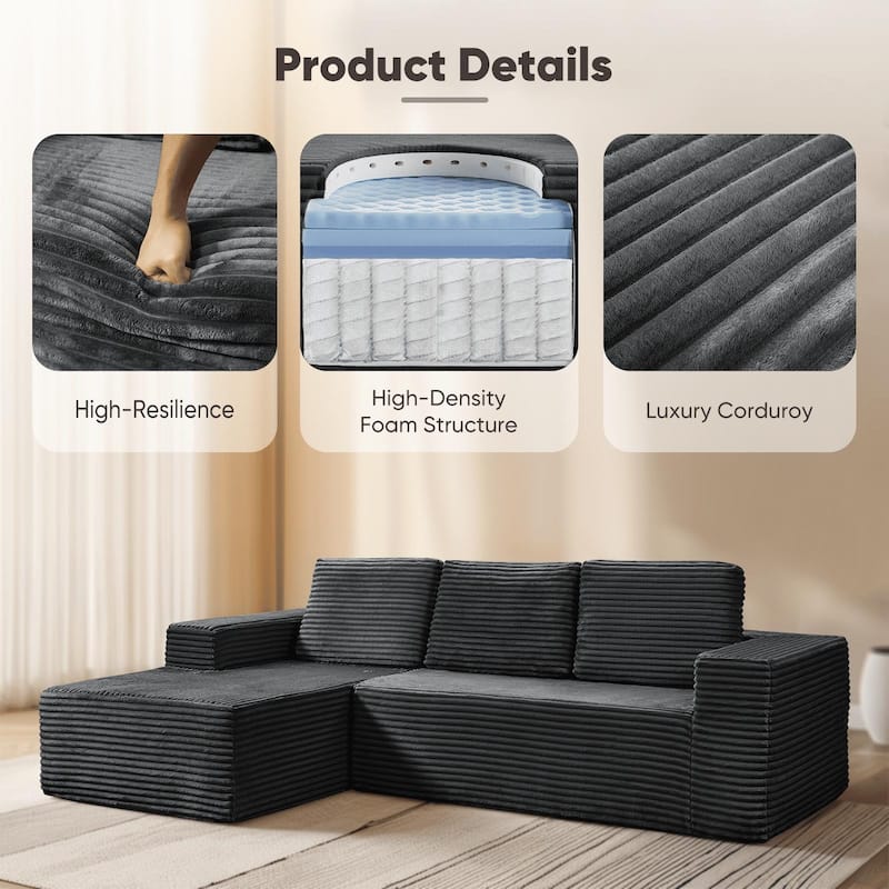Indoor 108" Oversized Sofa Lounge Chair with Wide Armrests