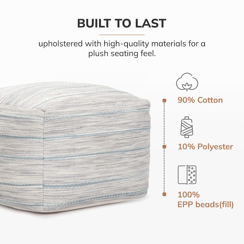 Jani Joya 22 x 22 x 16 Square Gray Pouf Ottoman - Handmade Footrest for Living Room, Bedroom