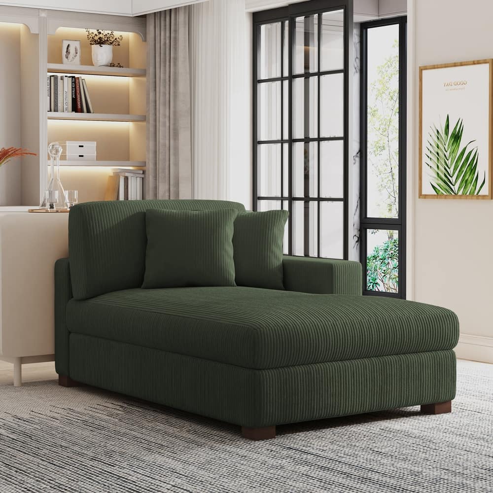 Modern Corduroy Indoor Chaise Lounge Couch with Pillows