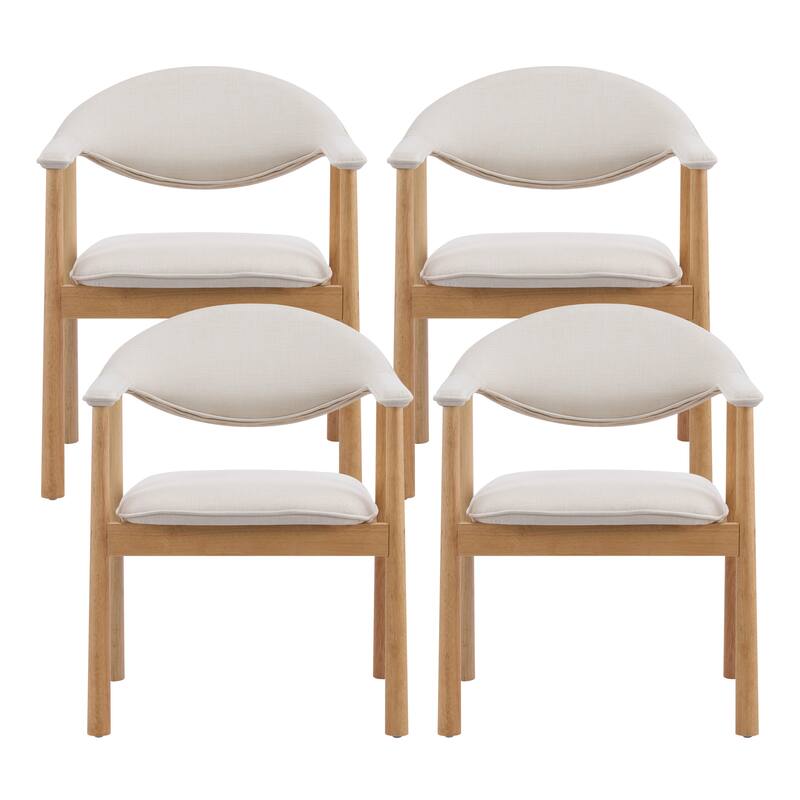 Christopher Knight Home - Modern Upholstered Rubber Wood Dining Chairs with Ergonomic Curved Back - Set of 4 - Beige,Natural