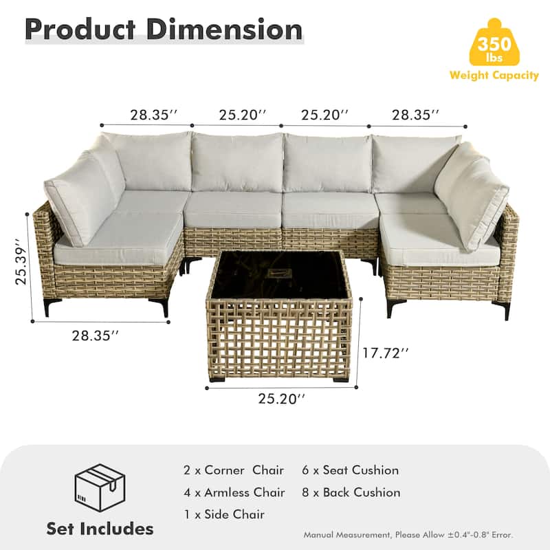 HOOOWOOO 7-piece Rattan Patio Furniture Sectional Set
